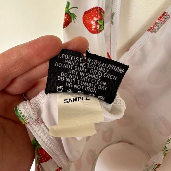 Blackmilk RARE SAMPLE All Over Strawberry Print Halter Tie Neck One-piece Swimsu - Picture 8 of 10